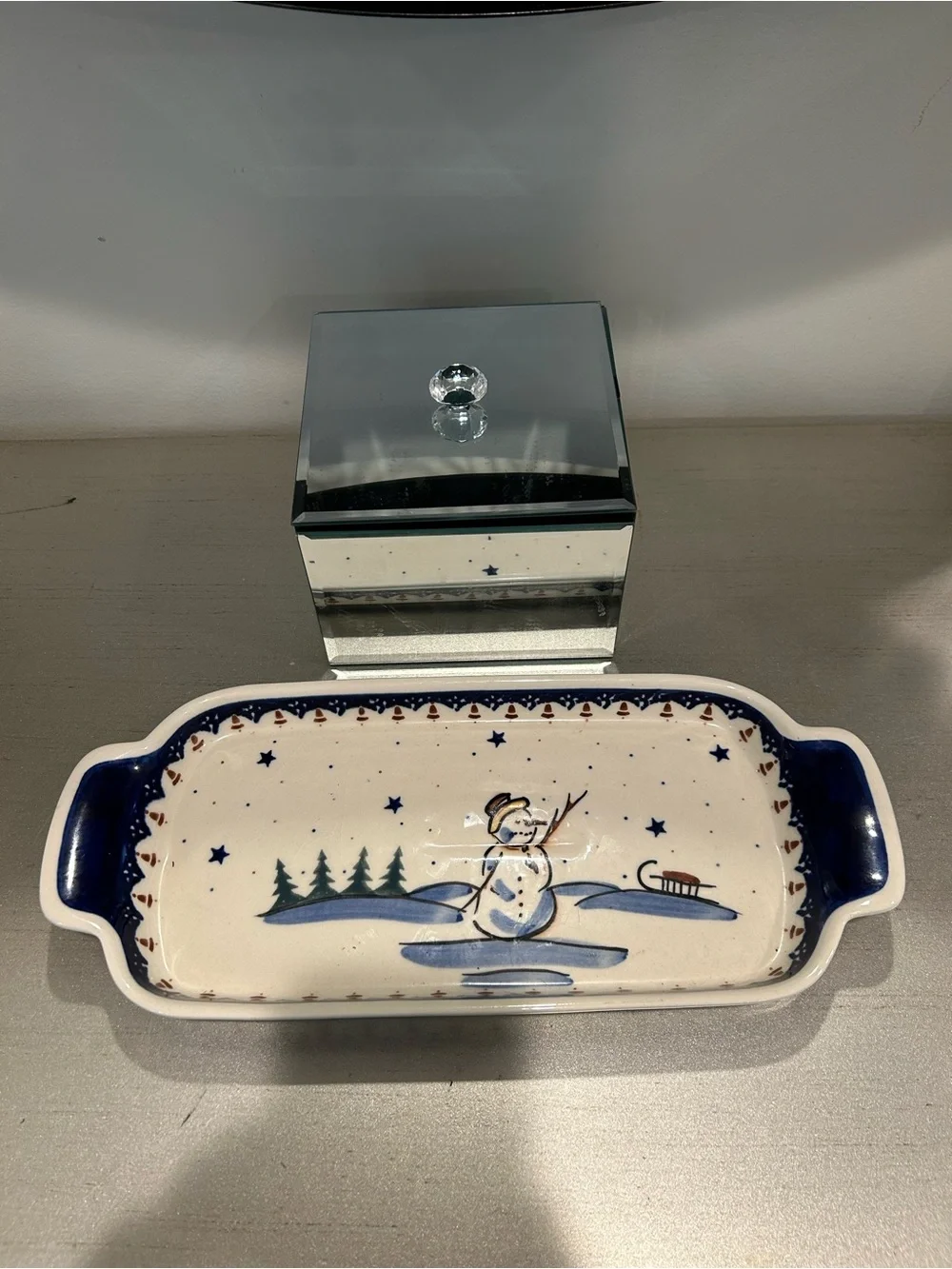 Boleslawiec Hand-Painted Ceramic Serving Dish in Blue and White